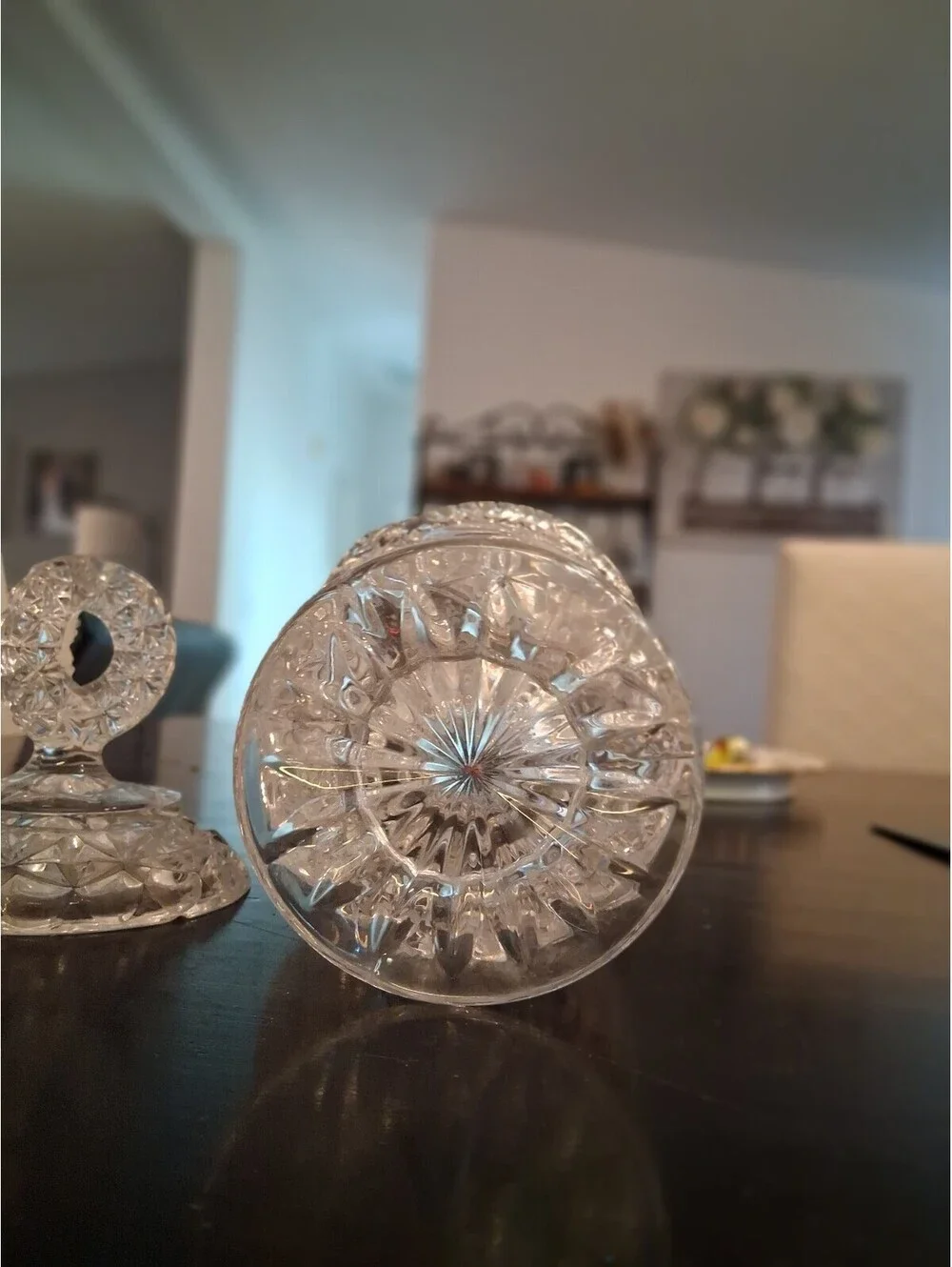 Vintage Cut Glass Covered Sugar Bowl with Bird Motif